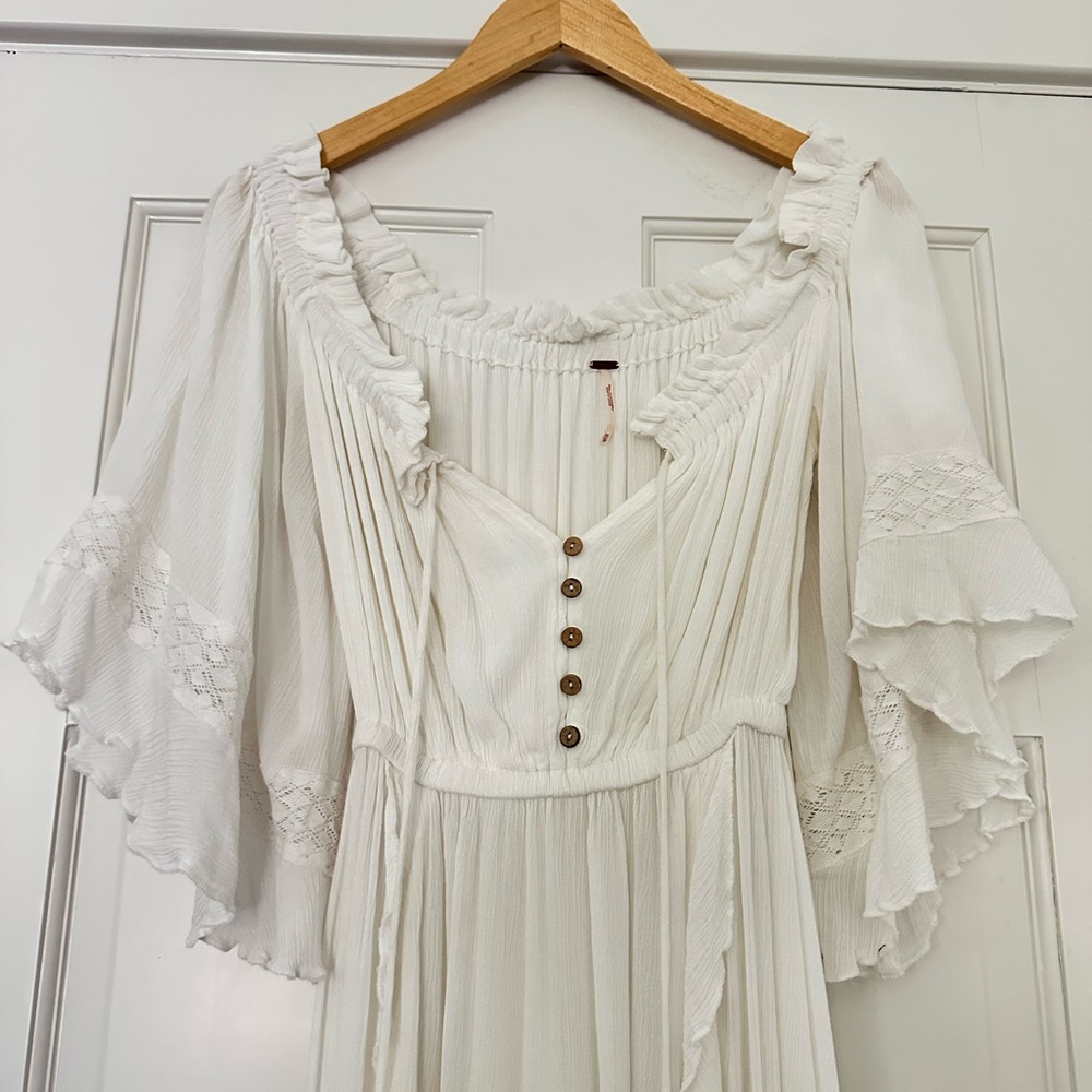 Free People White Flowy Boho MIDI Dress